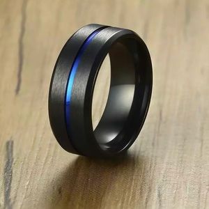Beautiful Black and Blue Stainless Steel Ring Accessory Jewelry, Size 10